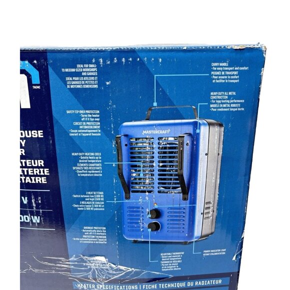 Mastercraft Deluxe Milkhouse Utility Space Heater w Thermostat, 1500W, Blue Open - Picture 7 of 10